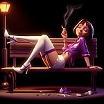 Purple Stockings Smoking.