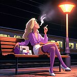 Purple Stockings Smoking.