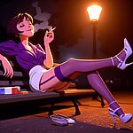 Purple Stockings Smoking.