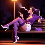 Purple Stockings Smoking.